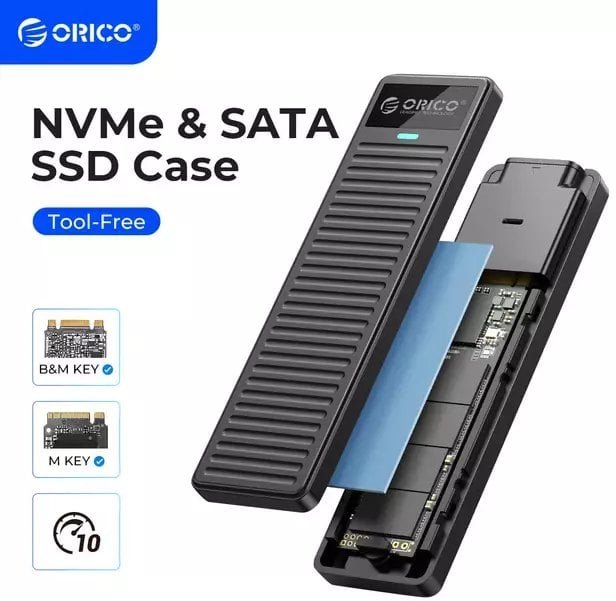 Kieszeń Orico Obudowa zewnętrzna na dysk SSD M.2 PCIE/NVMe USB 3.2 Gen2 Typ-C 10Gbps aluminiowa - czarna PRM2-C3-BK-BP