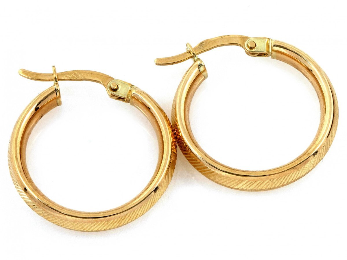 Kolczyki złote koła 375 zdobione w jodełkę 21mm 2.00g