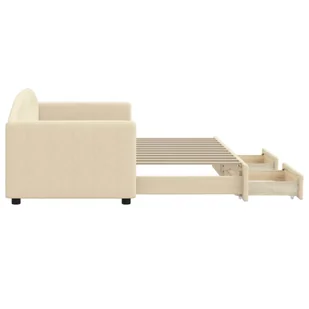 Sofa rozsuwana z szufladami, kremowa, 80x200 cm, tkanina Lumarko! - Łóżka - miniaturka - grafika 5
