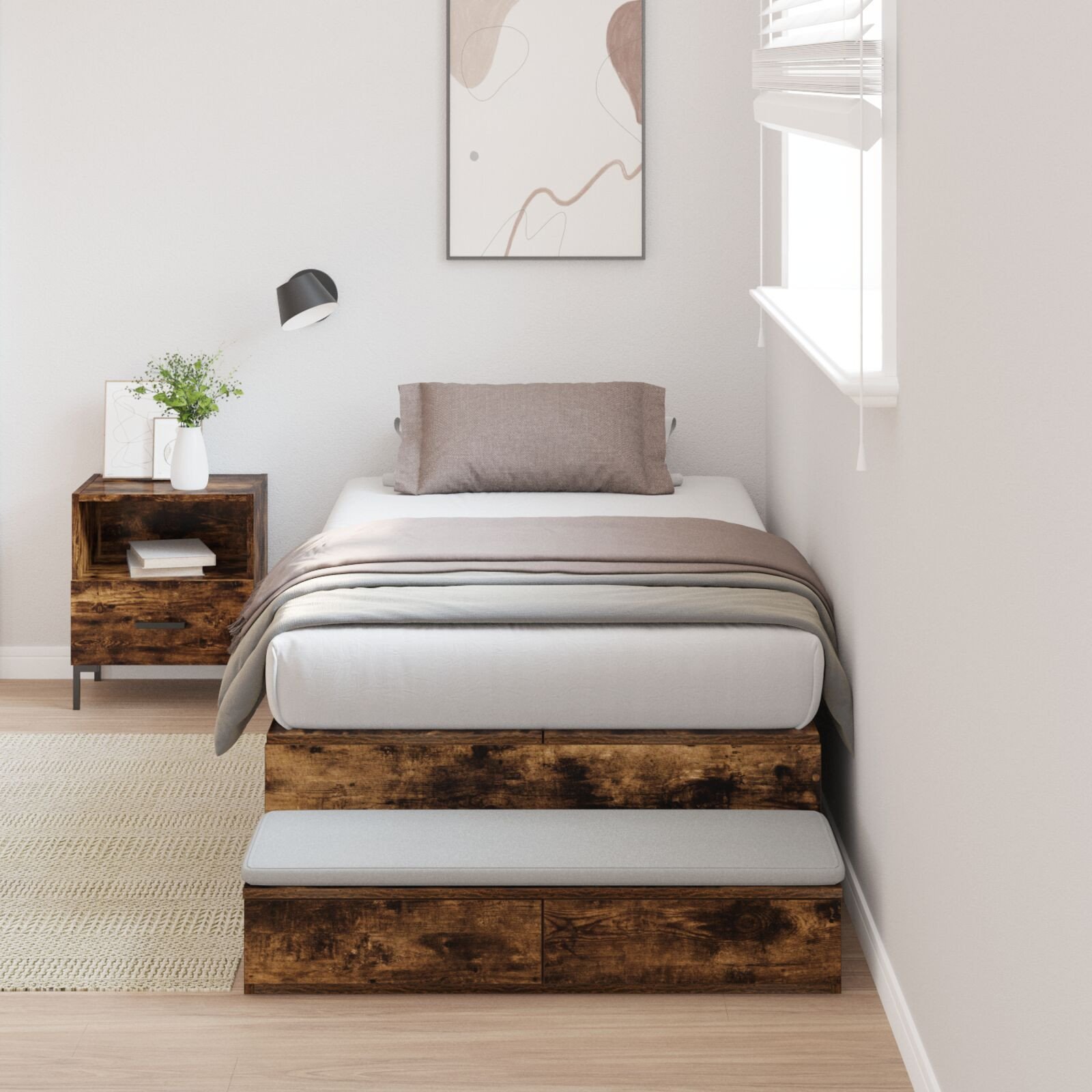 vidaXL Rama łóżka Dąb dymny Materiał drewnopochodny 236.5 x 100 x 31.5 cm
