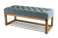 Ławki do przedpokoju - Ławka na buty 95cm EMRAWOOD drewno lite kolor naturalny siedzisko pikowane kolor popiel - miniaturka - grafika 1