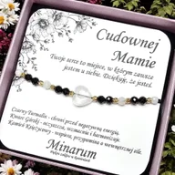 Bransoletki - Bransoletka Cudownej dla Mamy Czarny Turmalin Kamień Księżycowy Kryształ Górski - miniaturka - grafika 1