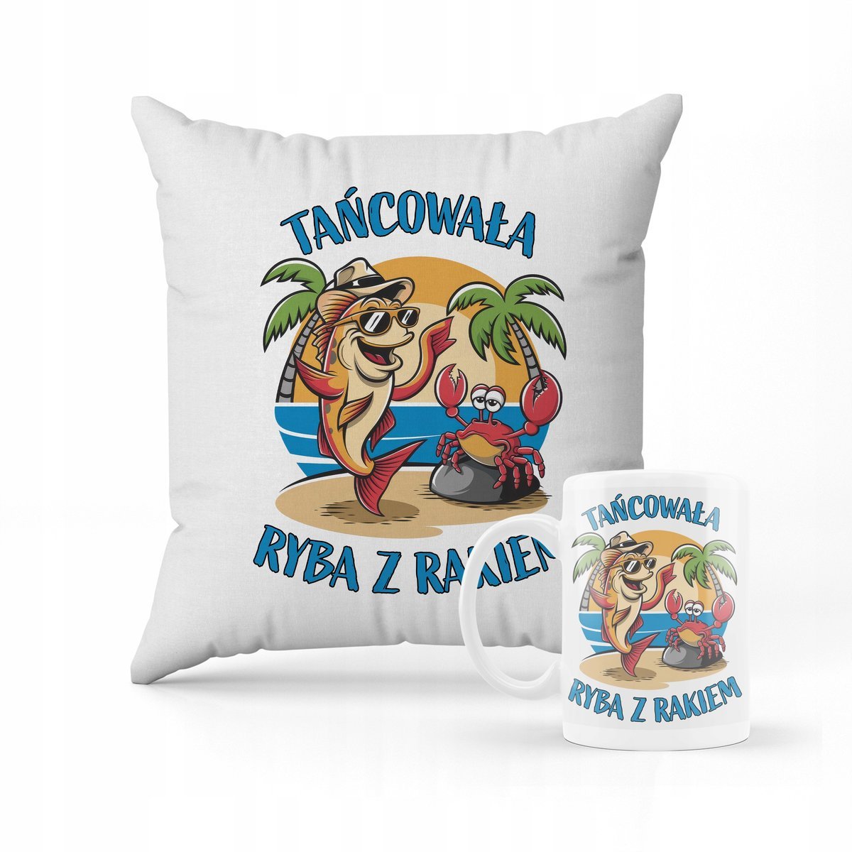 ZESTAW PODUSZKA + KUBEK PREZENT TAŃCOWAŁA RYBA Z RAKIEM Mem Piosenka #6