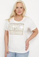 Koszulki i topy damskie - Biały Bawełniany T-shirt z Ozdobnym Napisem Floerin - miniaturka - grafika 1
