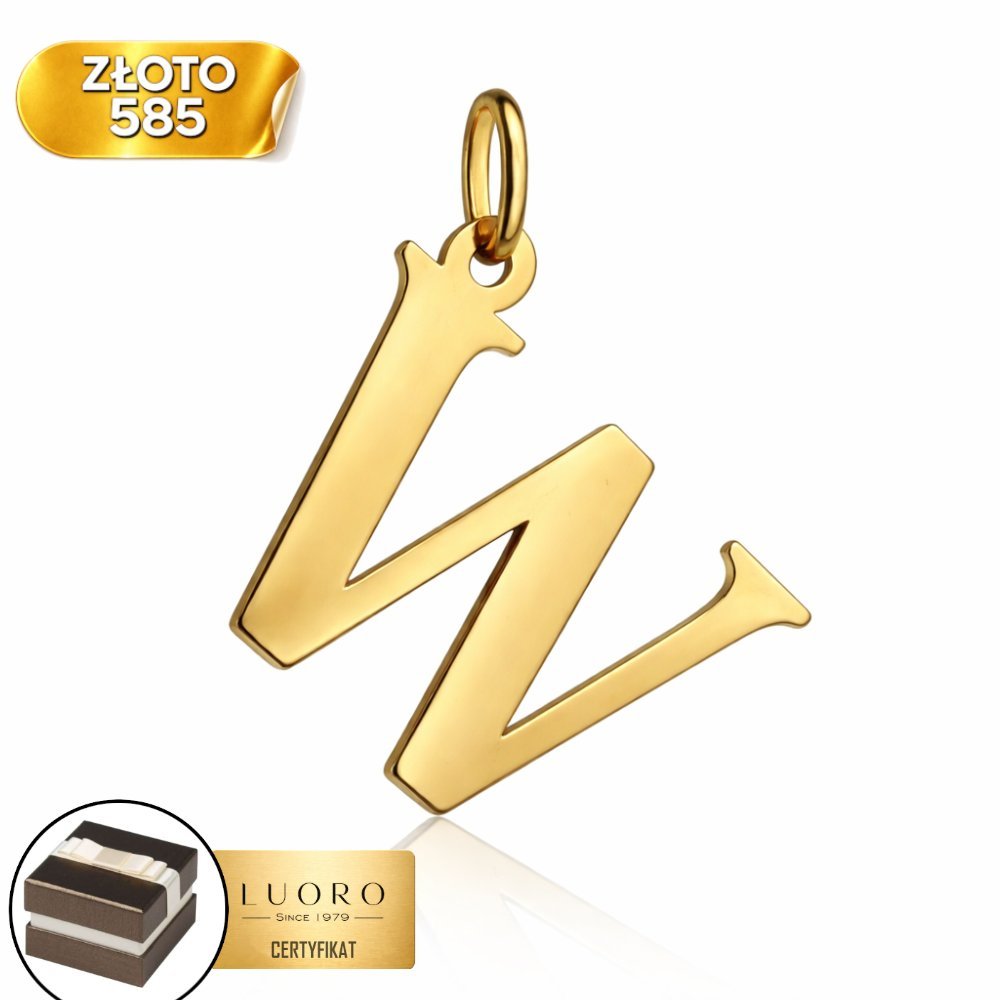 ZAWIESZKA ZŁOTA 585 14K LITERKA W DUŻA 24 MM ELEGANCKA KLASYKA