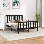 Łóżka - Rama łóżka z wezgłowiem, czarna, 120x200 cm, drewno sosnowe Lumarko! - miniaturka - grafika 1