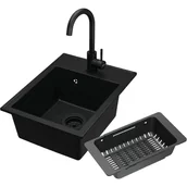 Zlewozmywaki z baterią - Zestaw Kernau Zlewozmywak KGS L 40 1B Deep Black + Bateria KWT 47 Deep Black + Koszyk ociekowy KPB 01 Matt Black - miniaturka - grafika 1