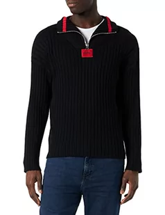 HUGO Sweter męski SIB Knitted_Sweater, czarny (Black1), S - Swetry męskie - miniaturka - grafika 1
