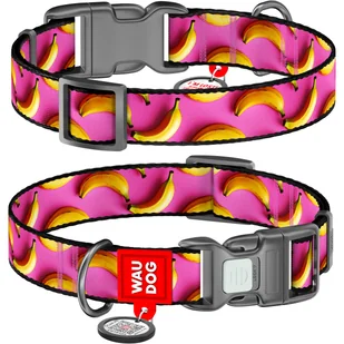 Obroża dla psa nylonowa WAUDOG Nylon z paszportem QR, rysunek "Banany na różowo", rozmiar S, 25-35 cm, 15 mm - Obroże dla psów - miniaturka - grafika 1