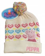 Czapki dla dzieci - Czapka dziecięca zimowa dla dziewczynki Świnka Peppa ecru kolorowe serca - miniaturka - grafika 1