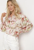 Koszule damskie - Beżowo-Różowa Koszula z Metalicznym Nadrukiem Yalalia - miniaturka - grafika 1