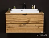 Szafki łazienkowe - Szafka łazienkowa wisząca z umywalką nablatową dąb naturalny 80 cm Victa Gante - miniaturka - grafika 1