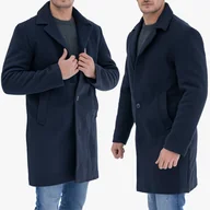 Płaszcze męskie - Płaszcz Męski Długi Granatowy Elegancki XL Granatowy - miniaturka - grafika 1