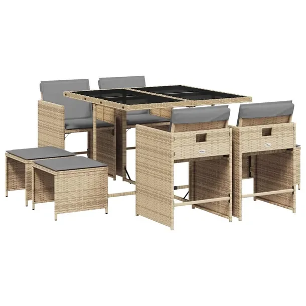 Zestaw mebli ogrodowych rattan PE, beżowy, stół 110x106x73 cm, krzesła