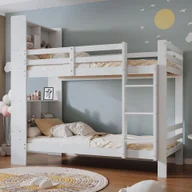 Łóżka dla dzieci i młodzieży - Łóżko piętrowe Flieks 90x200cm z zabezpieczeniem przed wypadnięciem, łóżko na poddaszu z drabinką, łóżko dziecięce z półką, łóżko młodzieżowe z litego drewna z ramą z listew, białe - miniaturka - grafika 1