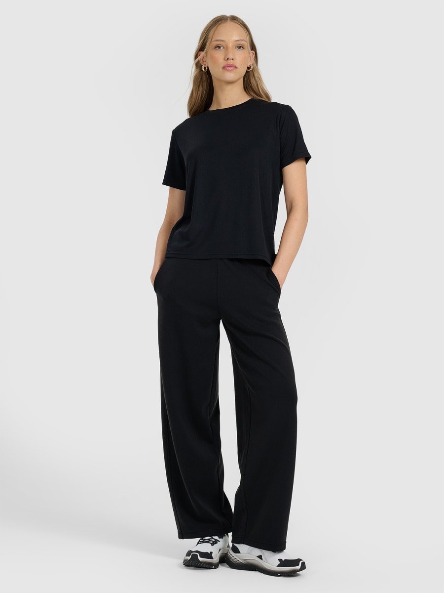 T-shirt z prążkowanej dzianiny z modalem damski 4F 4FRAW25TTSHF3282-21S Czarny XS