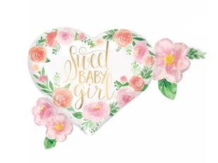 AMSCAN Kwiecisty balon foliowy na roczek Serce - 68 x 50 cm - 1 szt. 3851401 - Baby shower i roczek - miniaturka - grafika 1
