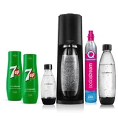 Saturatory - Saturator SODASTREAM Terra Czarny + 3 butelki + 2 syropy 7UP - miniaturka - grafika 1