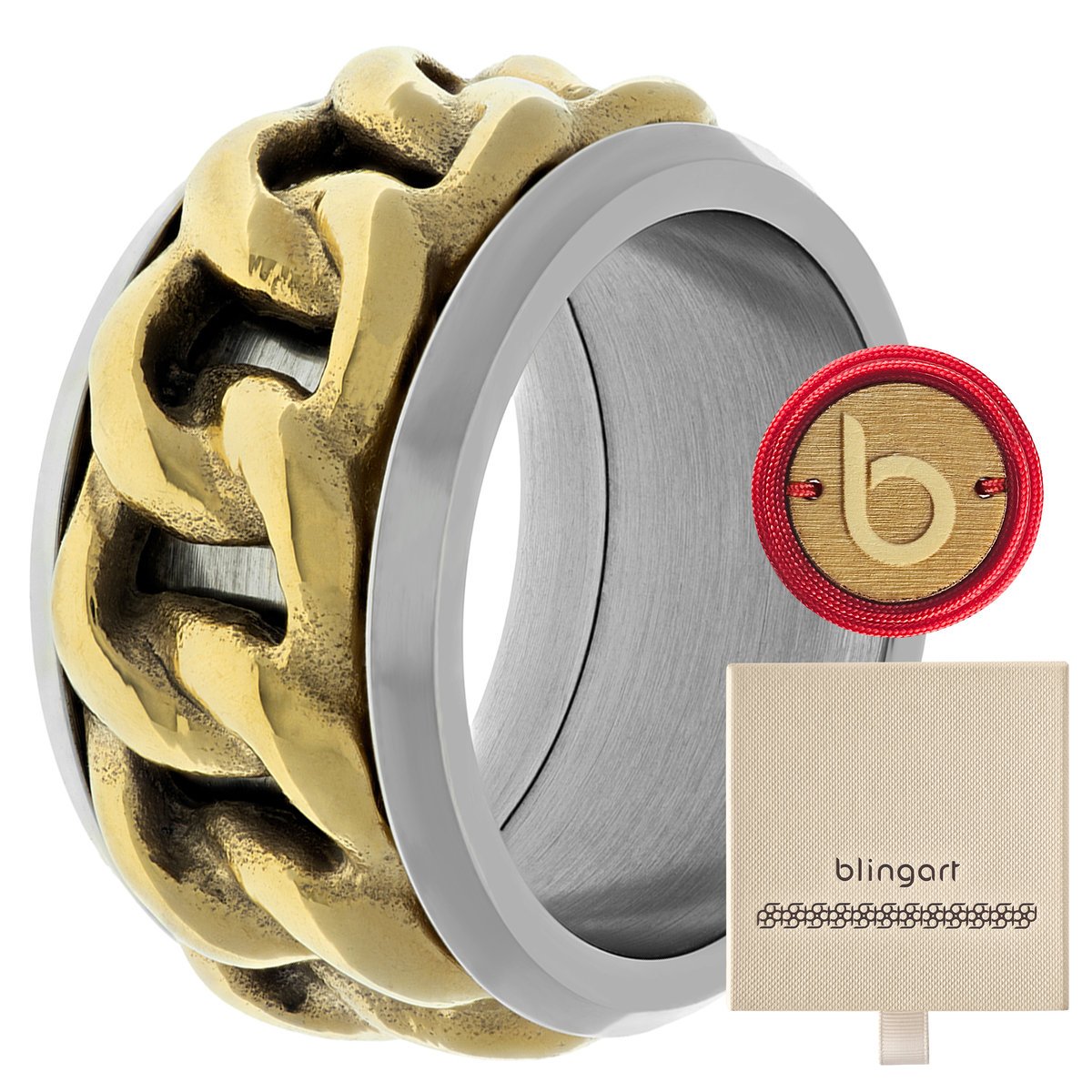 Obrączka damska pozłacana łańcuch pancerka stal chirurgiczna modna BLINGART