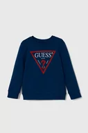 Bluzy dla dziewczynek - Guess bluza bawełniana dziecięca kolor niebieski z nadrukiem - miniaturka - grafika 1