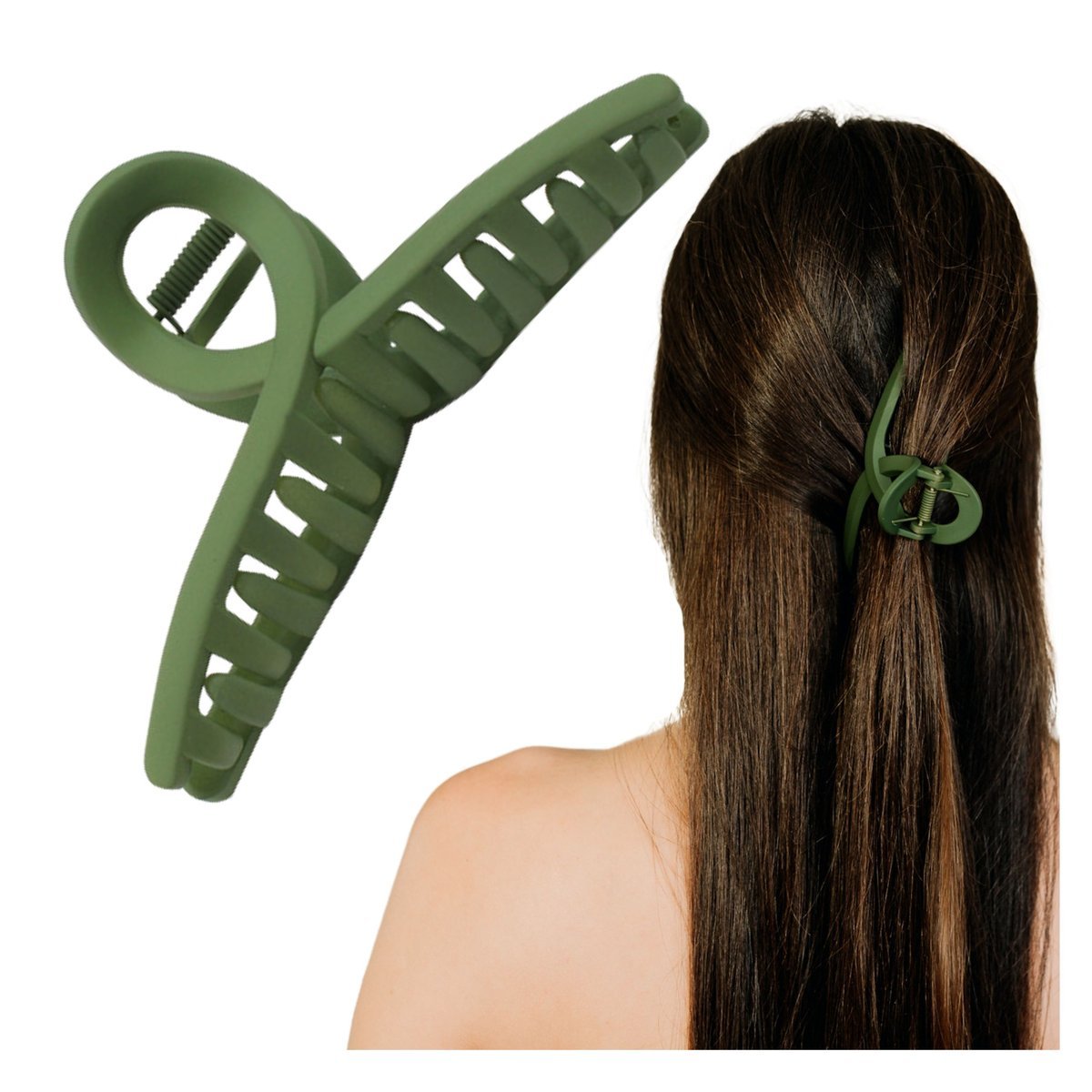 Klamra do Włosów Zielona Długa Spinka Francuska Matowa Lekka i Wytrzymała