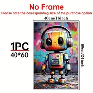 Inne - TEMU 1 Szt. Kolorowy Graffiti Robot Canvas Art Print, Bezramkowy Plakat Dekoracyjny Na Ścianie W Nowoczesnym Stylu, Wysoka Jakość, Wyrazisty Styl - miniaturka - grafika 1