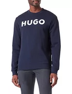 Bluzy męskie - HUGO Męska bluza z francuskiego terry z okrągłym dekoltem i kontrastowym logo, granatowy, XS - miniaturka - grafika 1