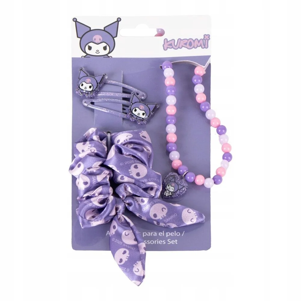 KUROMI HELLO KITTY zestaw 4 szt - 2 spinki, gumka, naszyjnik