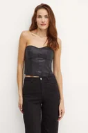 Bluzki damskie - Armani Exchange top jeansowy kolor czarny gładka XW000077 AF10212 - miniaturka - grafika 1