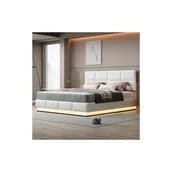 Łóżka dla dzieci i młodzieży - Łóżko tapicerowane 180x200 cm z oświetleniem LED i wbudowanym schowkiem, łóżko małżeńskie, łóżko dziecięce, białe - miniaturka - grafika 1