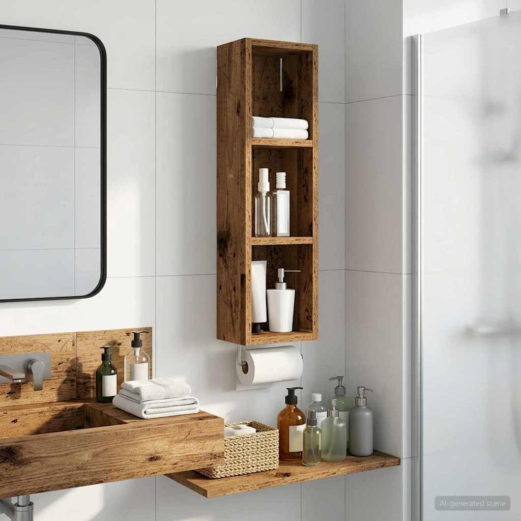 vidaXL vidaXL Szafka ścienna łazienkowa z półką Stare drewno 20 x 14 x 70 cm
