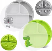 Miseczki i talerzyki dla dzieci - Talerz silikonowy dla dzieci z przegródkami przyssawkami i pokrywką 2 szt - miniaturka - grafika 1