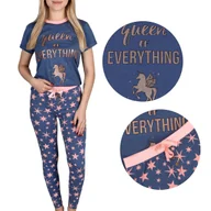 Piżamy damskie - Damska, granatowa piżama, długie spodnie w gwiazdki M - miniaturka - grafika 1