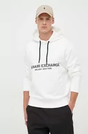 Bluzy męskie - Armani Exchange bluza bawełniana męska kolor beżowy z kapturem z nadrukiem - miniaturka - grafika 1