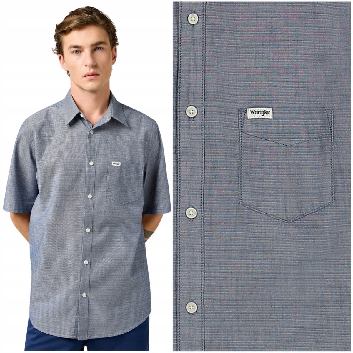 Wrangler 1 PKT SHIRT Navy bawełniana koszula krótki rękaw REGULAR FIT XL