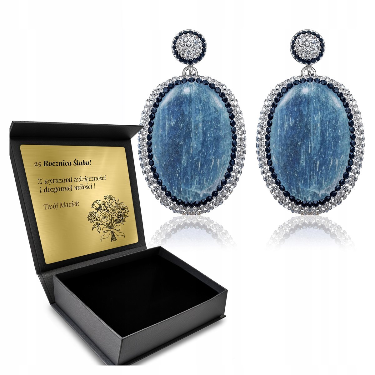 Kolczyki Srebrne 925 Cyrkonie Kyanit Biżuteria Dla Kobiety + Grawer