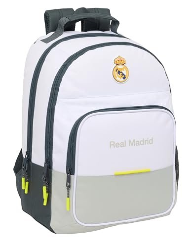 Safta Real Madrid Equiipacion 25/26 plecak szkolny, idealny dla dzieci w różnych grupach wiekowych, wygodny i wszechstronny, jakość i wytrzymałość, 32 x 16 x 42 cm, biały, M, swobodny, biały, M