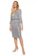 Sukienki - M716 Sukienka z głębokim dekoltem na plecach - srebrna (kolor srebrny, rozmiar S) - miniaturka - grafika 1