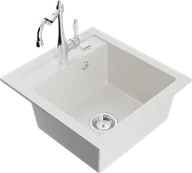 Zlewozmywaki z baterią - Mexen Vito zlewozmywak granitowy 1-komorowy z baterią kuchenną Carla, biały - 6503-20-670700-00 - miniaturka - grafika 1