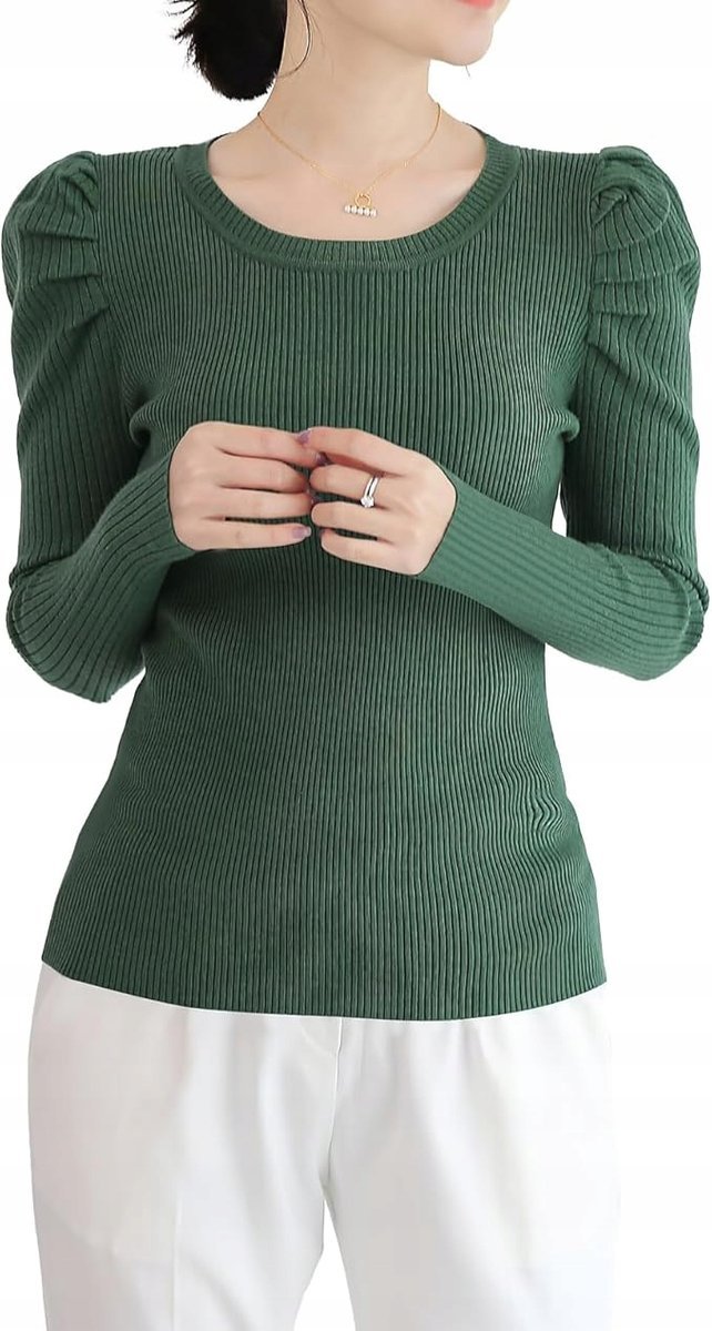 Sweter Damski Bufiasty Zielony XL Elegancki Klasyczny Ciepły Sweterek
