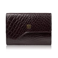 Portfele - Portfel damski skórzany mały brązowy croco w orientacji poziomej z ochroną RFID T-135-BR - miniaturka - grafika 1