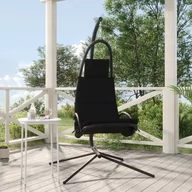 Huśtawki - vidaXL Ogrodowe krzesło wiszące z poduszką, czarne, tkanina i stal - miniaturka - grafika 1