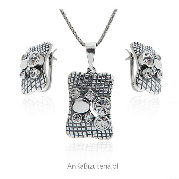 ankabizuteria.pl Komplet biżuteria srebrna oksydowana z cyrkoniami