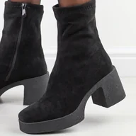 Botki damskie - Czarne przejściowe botki damskie na obcasie S.Barski 739 - S.BARSKI - miniaturka - grafika 1