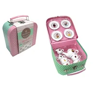 Cukiernice - ODS -44022 porcelanowy zestaw do herbaty, 13-częściowy, 4 spodki, 4 filiżanki, cukiernica, pojemnik na mleko i dzbanek do herbaty z pokrywką, wspaniały kosz podróżny, 44022 - miniaturka - grafika 1