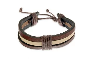 Trzy Skórzane Rzemienie Brąz Beż Wiązana - Bransoletki - miniaturka - grafika 1