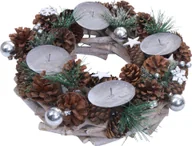 Ozdoby bożonarodzeniowe - Wieniec adwentowy HWC-M15, aranżacja adwentowa wieniec na stół dekoracja świąteczna dekoracja stołu, drewno MVG srebrny Ø 32cm ~ bez świec - miniaturka - grafika 1