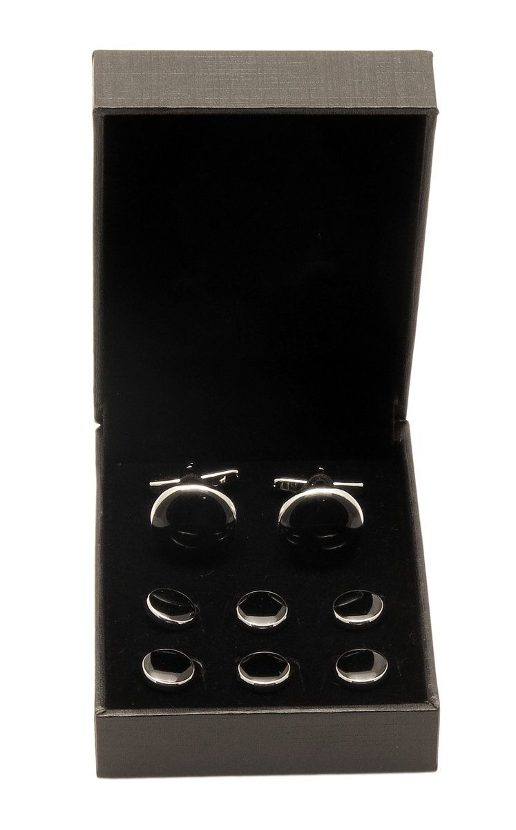 Srebrne spinki smokingowe i guziki jubilerskie do koszuli smokingowej - zestaw H20