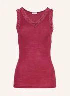 Koszulki i topy damskie - Hanro Top Woolen Lace Z Wełny Merino Z Koronką pink - miniaturka - grafika 1