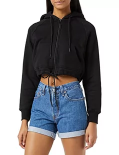 Urban Classics Damska bluza Kapuzen-Sweatjacke oversize krótki raglanowy rozpinany sweter z kapturem, Czarny (czarny 0007), S - Swetry damskie - miniaturka - grafika 1